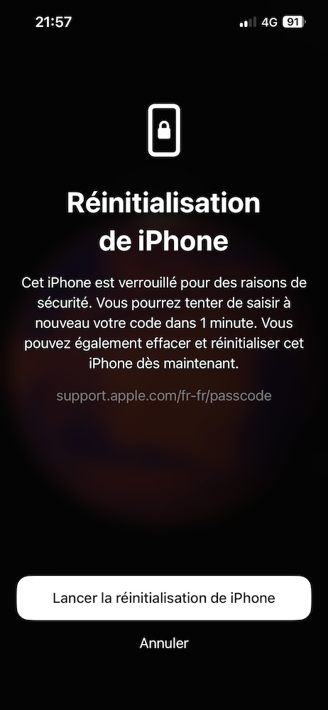 reinitialisation iPhone